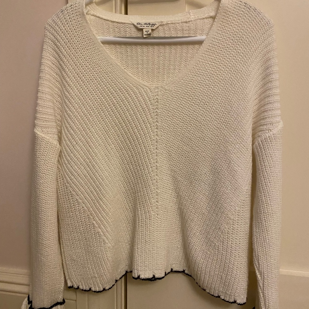 Miss Selfridge White V Neck Knit Sweater with Black Trim